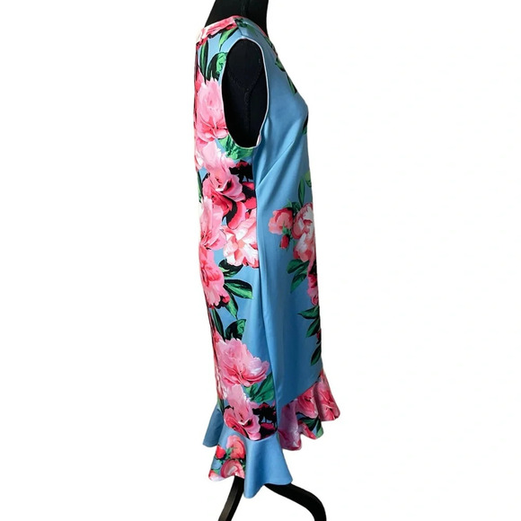 VINCE CAMUTO Pink and blue floral ruffle midi dress Size 14 - Picture 6 of 12
